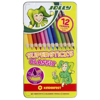 SAX 12 Jolly Supersticks Classic lastenjuhla värikynät, värit lajiteltu