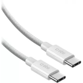 SBS USB-C - USB-C nylonpunottu kaapeli 2m 100W valkoinen