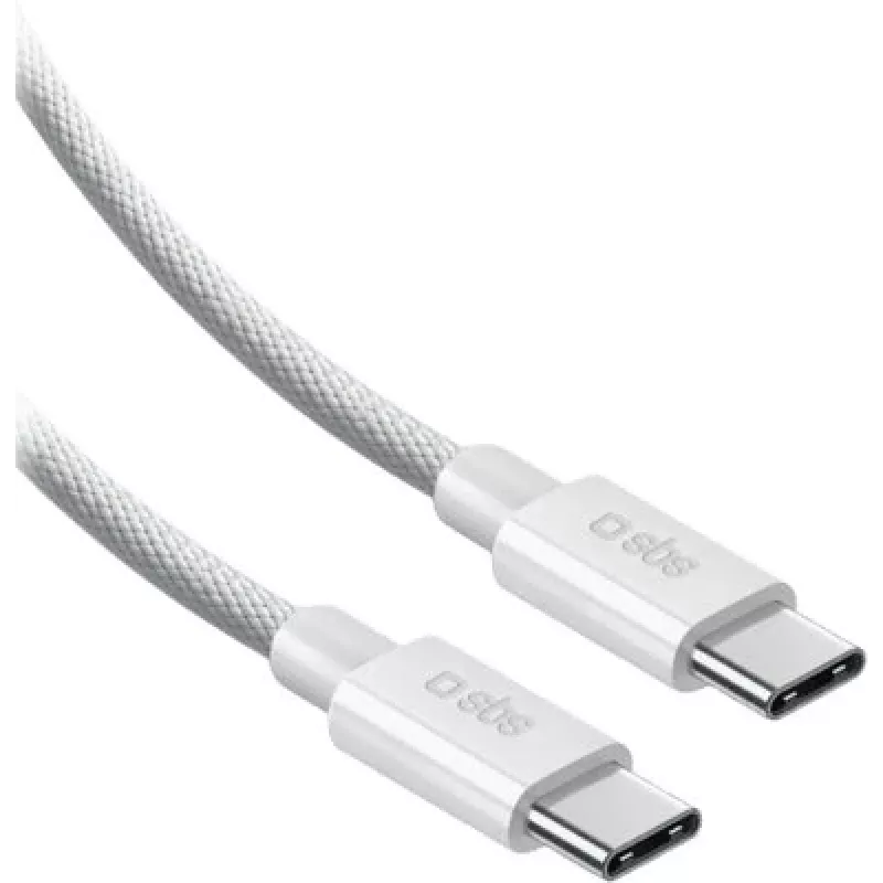 SBS USB-C - USB-C nylonpunottu kaapeli 2m 100W valkoinen