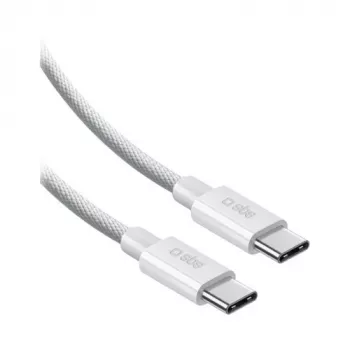 SBS USB-C - USB-C nylonpunottu kaapeli 2m 100W valkoinen