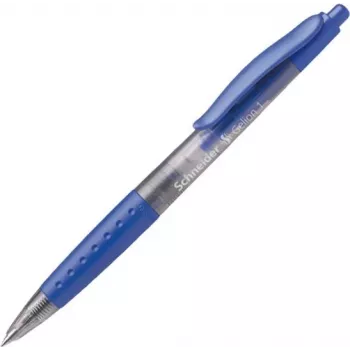 Schneider Gelion 1 painokuulakynä napsautusmekanismilla - sininen muste, medium 1,0 mm, läpinäkyvä sininen runko, molempikätinen ote 101003