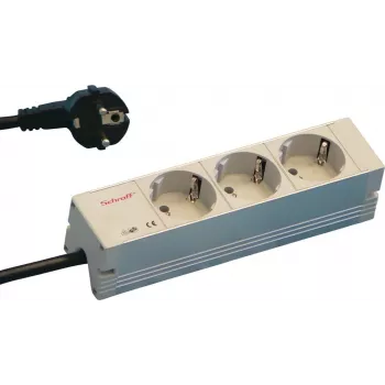 SCHROFF STDL Schuko-pistorasiajakotukki, 3 pistorasiaa, 184 mm, alumiini, hopea/musta 60110200