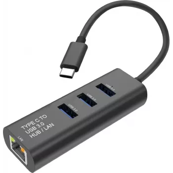 SECOMP STANDARD USB-C - Gigabit Ethernet -muunnin + 3-porttinen USB 3.0 -keskitin (S1431)
