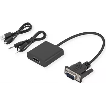 SECOMP STANDARD VGA + audio - HDMI adapterikaapeli, 0,23 m, musta S3211