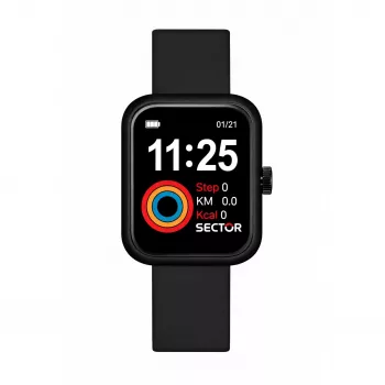 SECTOR Expander 90 unisex-kvartsikello 39 mm ruostumaton teräs musta kellotaulu silikoniranneke R3251282001