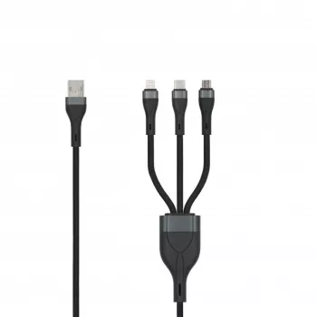 SEEK TOTI USB-A - Micro-USB / USB-C / Lightning 1,5m punottu kaapeli 2A (Non-MFI) musta