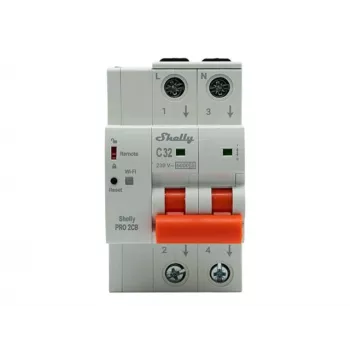Shelly Pro 2CB C32 älykäs miniatyyri-johdonsuojakatkaisija, 2-napainen, 32A, WLAN, LAN, Bluetooth