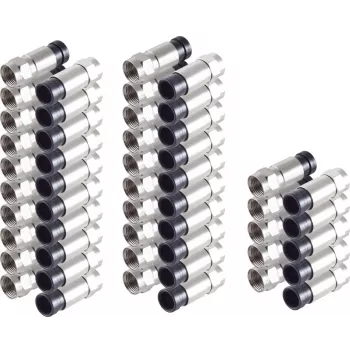 SHIVERPEAKS BS85029-A-SET25 F-tyypin kompressioliitin 7 mm koaksiaalikaapelille, 25 kpl:n pakkaus, nikkelöity messinki, 75 ohmia, säänkestävä, hopea