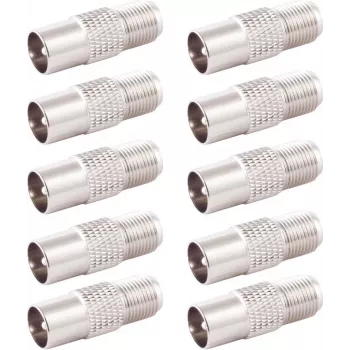 SHIVERPEAKS BS85322-SET10 IEC-pistoke F-liitäntään koaksiaaliadapteri, 10 kpl:n pakkaus, hopea
