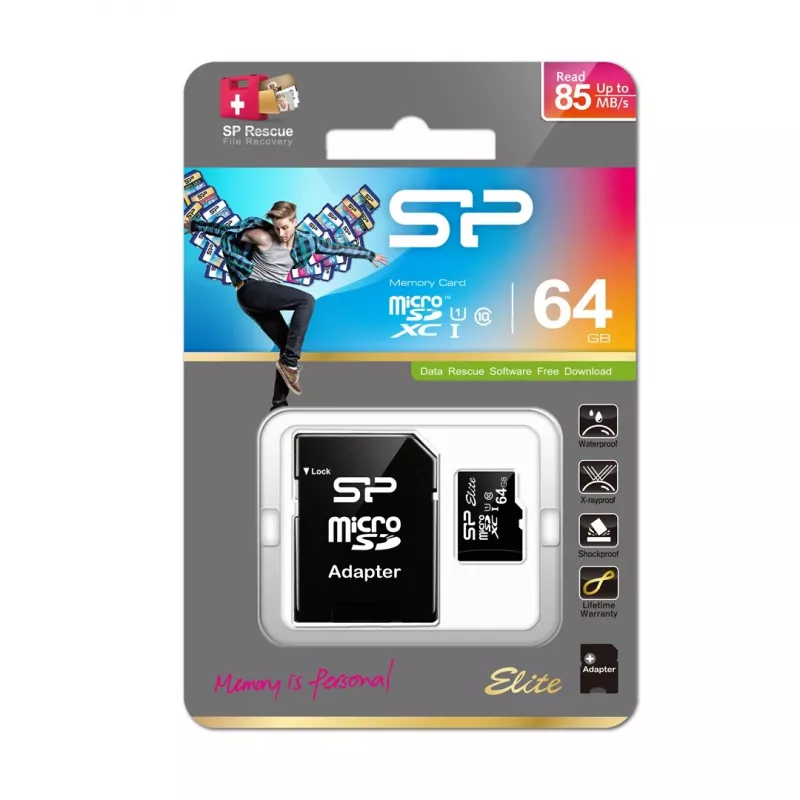 Silicon Power 64GB microSDXC UHS-I Class 10 U1 V10 muistikortti