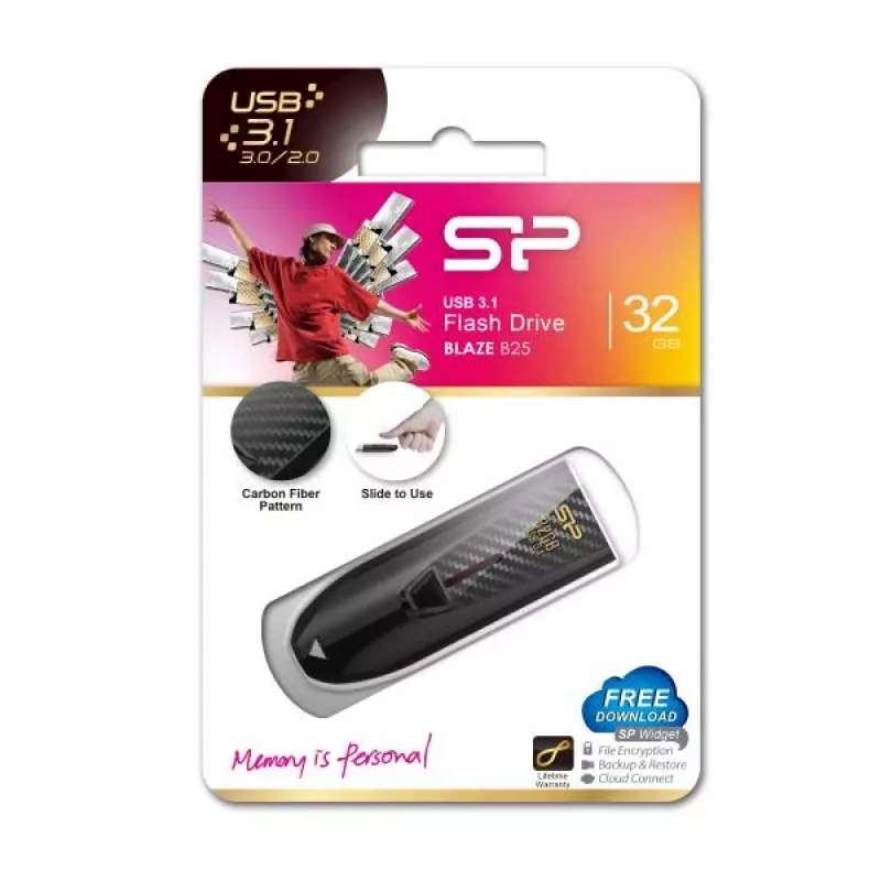 Silicon Power Blaze B25 32GB USB 3.2 Gen 1 -flash-asema, sisäänvedettävä liitäntä, musta