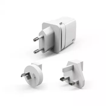 Silicon Power Boost Charger QM16 20W matkalaturi, USB-A + USB-C, EU/US/UK/AU pistoke, valkoinen