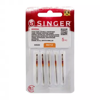 Singer 2020 yleismalliset koneen neulat, koko 12/80, 5 kpl:n pakkaus