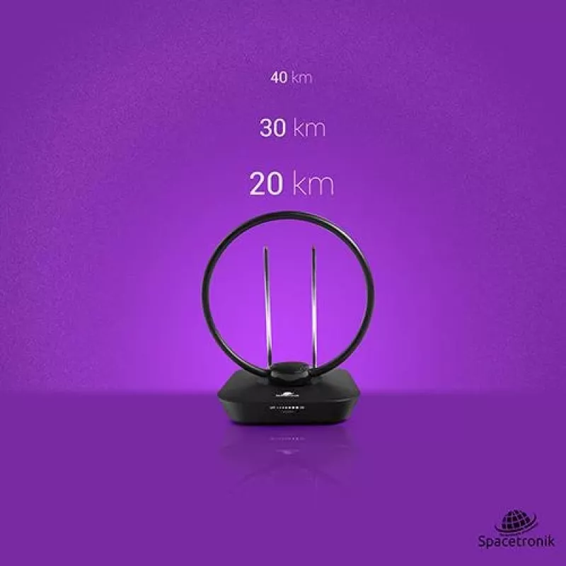 Spacetronik Locus sisä-DVB-T2-antenni 45 dB vahvistimella ja virtalähteellä