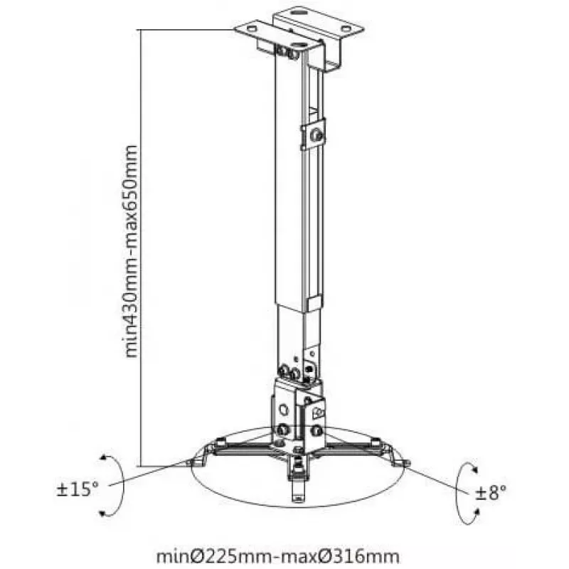 Spacetronik SPA-P01B universaali projektoriteline 2-in-1 katto/seini, 15 kg, teräs, musta