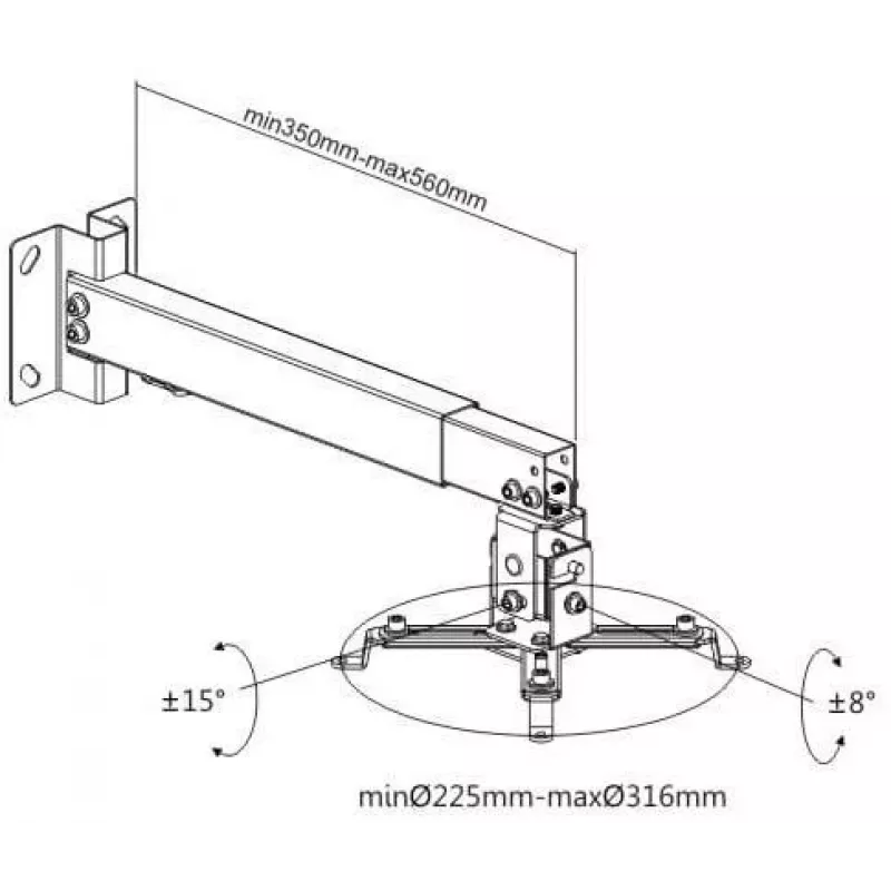 Spacetronik SPA-P01B universaali projektoriteline 2-in-1 katto/seini, 15 kg, teräs, musta