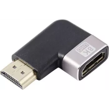 SpeaKa Professional SP-11302004 HDMI-adapteri 8K 60 Hz 4K 120 Hz 90° kulmaliitin uros-naaras musta hopea