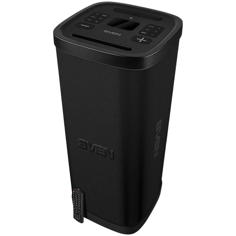 Party-Box-kaiutin SVEN PS-1250, musta (300W, TWS, IPx4, Bluetooth, FM, USB, microSD, LED-näyttö, 13500mAh)