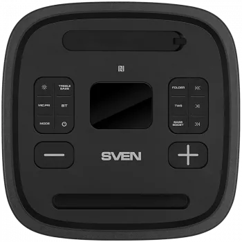 Party-Box-kaiutin SVEN PS-1250, musta (300W, TWS, IPx4, Bluetooth, FM, USB, microSD, LED-näyttö, 13500mAh)