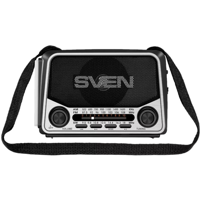 Kaiutin SVEN SRP-150, harmaa (3W, Bluetooth, FM/AM/SW, USB, microSD, taskulamppu, akku)