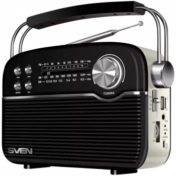 Kaiutin SVEN SRP-500, musta (3W, Bluetooth, FM/AM/SW, USB, microSD, AUX, akku)