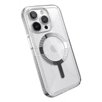 Speck Gemshell Grip + MagSafe-yhteensopiva iPhone 15 Pro (Clear / Chrome Finish)