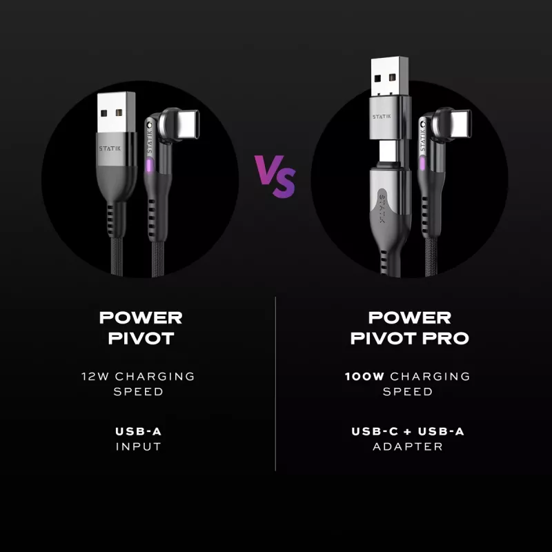 STATIK PowerPivot Pro nailonpunottu kaapeli, USB-C - USB-C, 1 m, musta