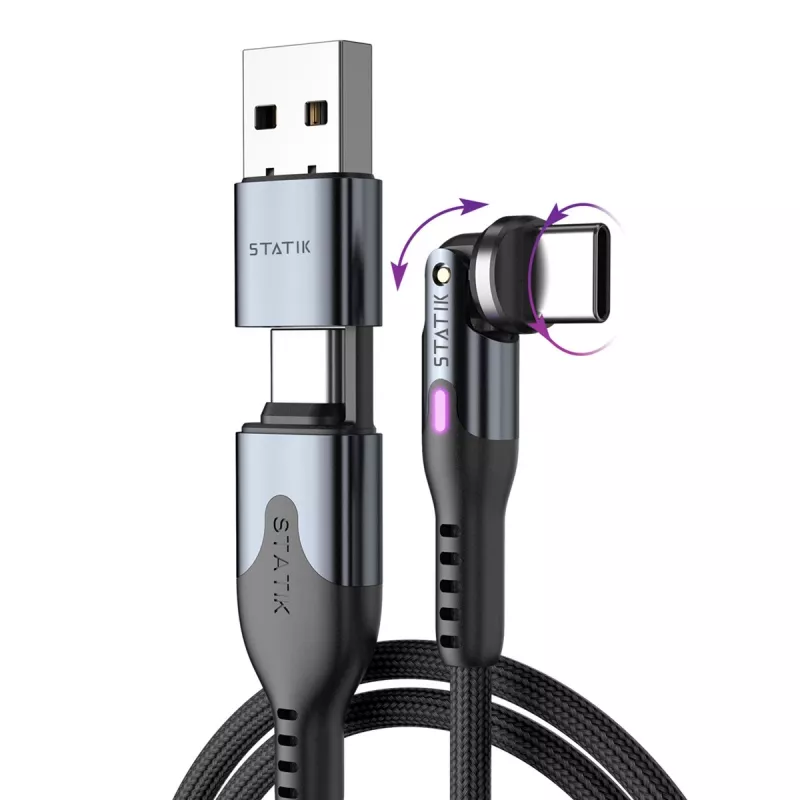 STATIK PowerPivot Pro nailonpunottu kaapeli, USB-C - USB-C, 1 m, musta