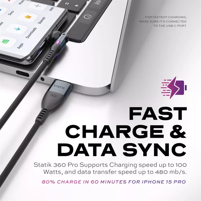Statik 360 Pro -kaapeli 2.0 vain USB-C; 1 m, musta