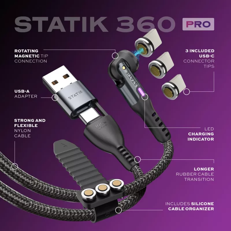 Statik 360 Pro -kaapeli 2.0 vain USB-C; 1 m, musta