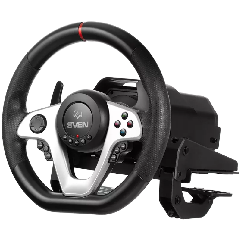 SVEN GC-W1000 -ratti polkimilla, vaihdekeppi, force feedback, D-pad, 17 painiketta, Xbox One/PS4/PC/X-Input