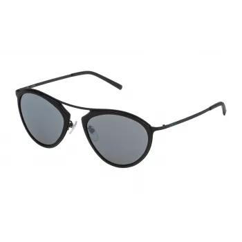 STING unisex-aurinkolasit SST07552531X - suorakaiteen muotoinen musta kehys, harmaat polykarbonaattilasit, UV400-suoja, 52 mm lasin leveys