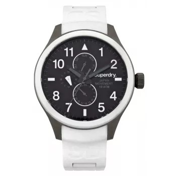 SUPERDRY miesten analoginen kvartsikello SYG110W 44 mm musta silikoniranneke