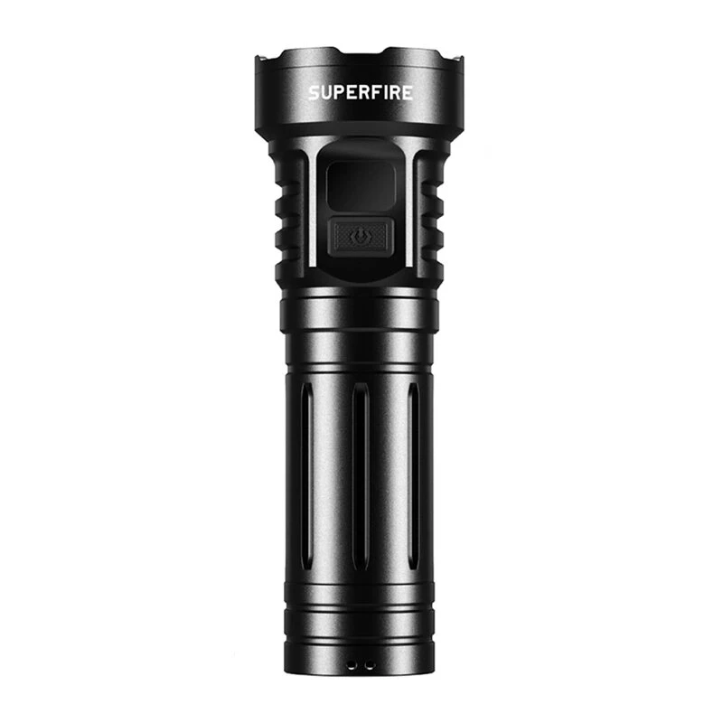 Superfire L24 USB-C ladattava LED-taskulamppu, 2500 lumenia, 500 m valaisuetäisyys, IP44, musta