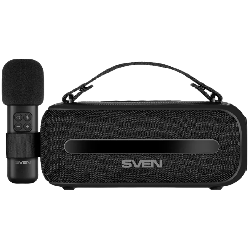 SVEN PS-255 kaiutin, musta (12W, Bluetooth, FM, USB, karaokemikrofoni, 3600mAh)