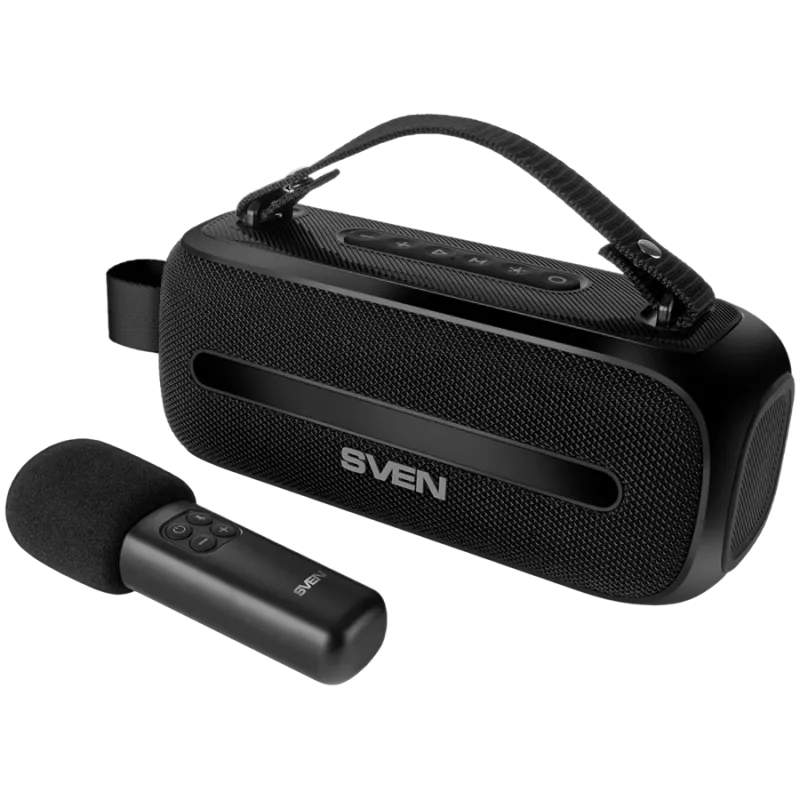 SVEN PS-255 kaiutin, musta (12W, Bluetooth, FM, USB, karaokemikrofoni, 3600mAh)