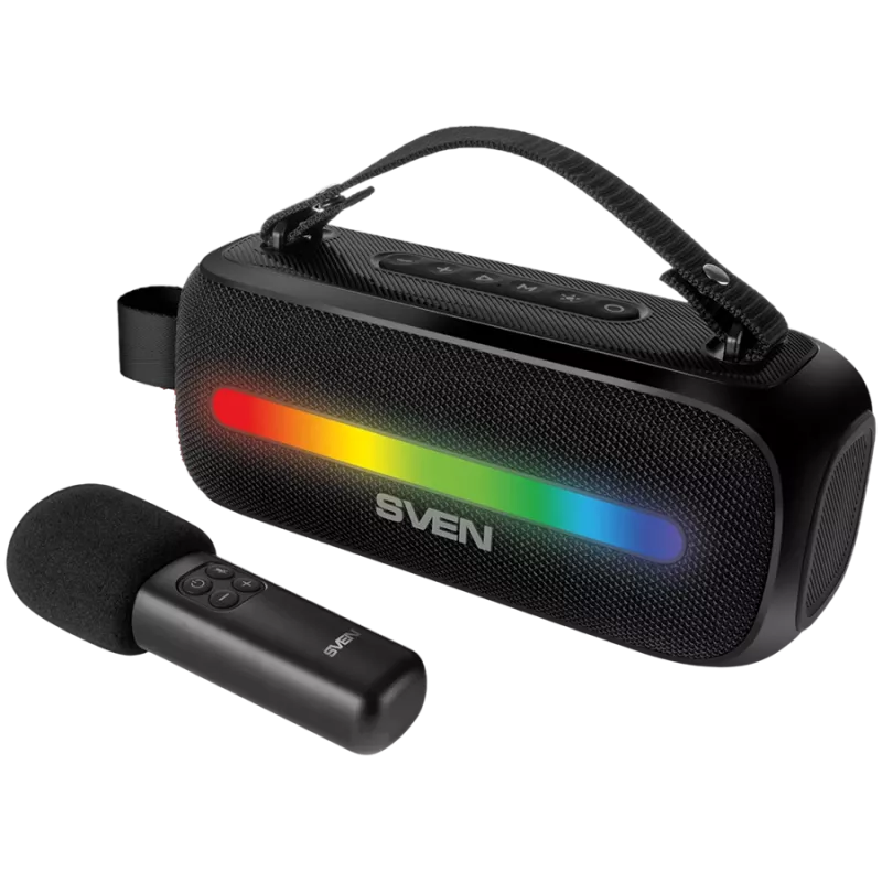 SVEN PS-255 kaiutin, musta (12W, Bluetooth, FM, USB, karaokemikrofoni, 3600mAh)