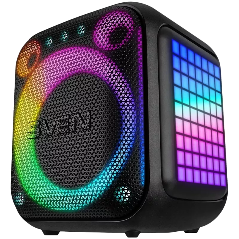 SVEN PS-880 kannettava Bluetooth-kaiutin, 110W RMS, TWS, FM, USB, microSD, LED-näyttö, litiumakku, musta
