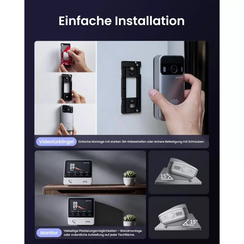 Switchbot SWB VDB-M-SW - WiFi-videopuhelinkello 4,3 tuuman värinäytöllä (valkoinen/hopea)