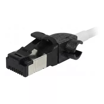 Synergy21 verkkokaapeli RJ45, CAT6A 500MHz, 7,5 m, valkoinen, S/FTP, Slimline pyöreä d=4,5 mm, TPE/LSZH (Superflex), AWG28, CAT7-raakaliittimellä, kiertyvä liitin