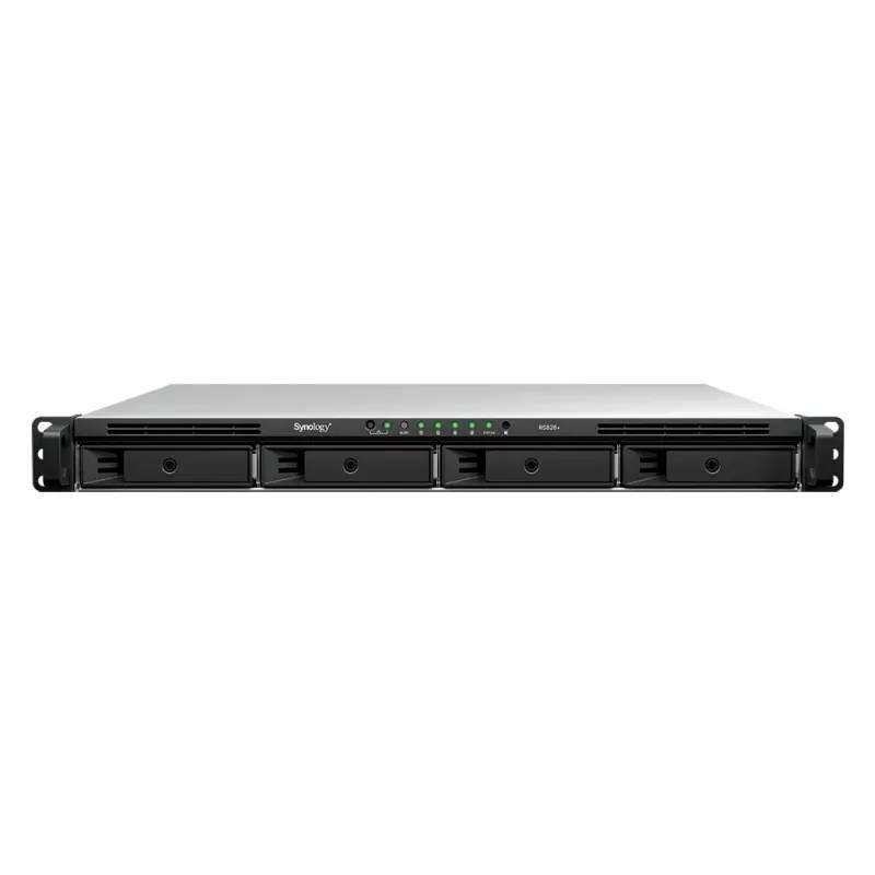 Synology RS826+ 1U rack-asennettava 4-paikkainen NAS, AMD Ryzen V1500B, 4GB DDR4 ECC, 4x 1GbE, ilman kiintolevyjä