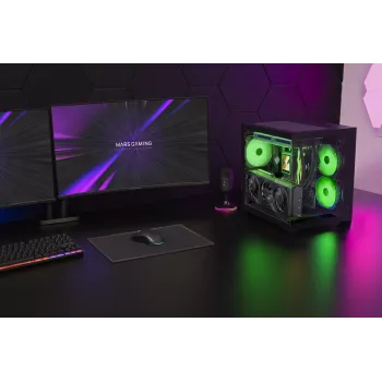 TACENS MARS MC-VIEW3 Micro-ATX kotelo 3x ARGB tuulettimella, USB-C, karkaistu lasi