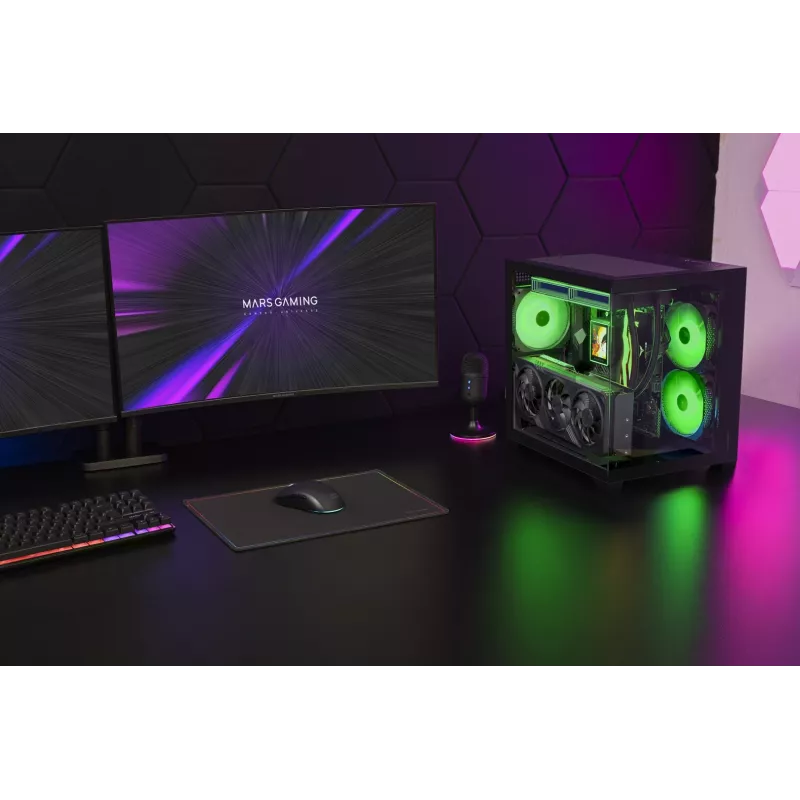 TACENS MARS MC-VIEW3 Micro-ATX kotelo 3x ARGB tuulettimella, USB-C, karkaistu lasi