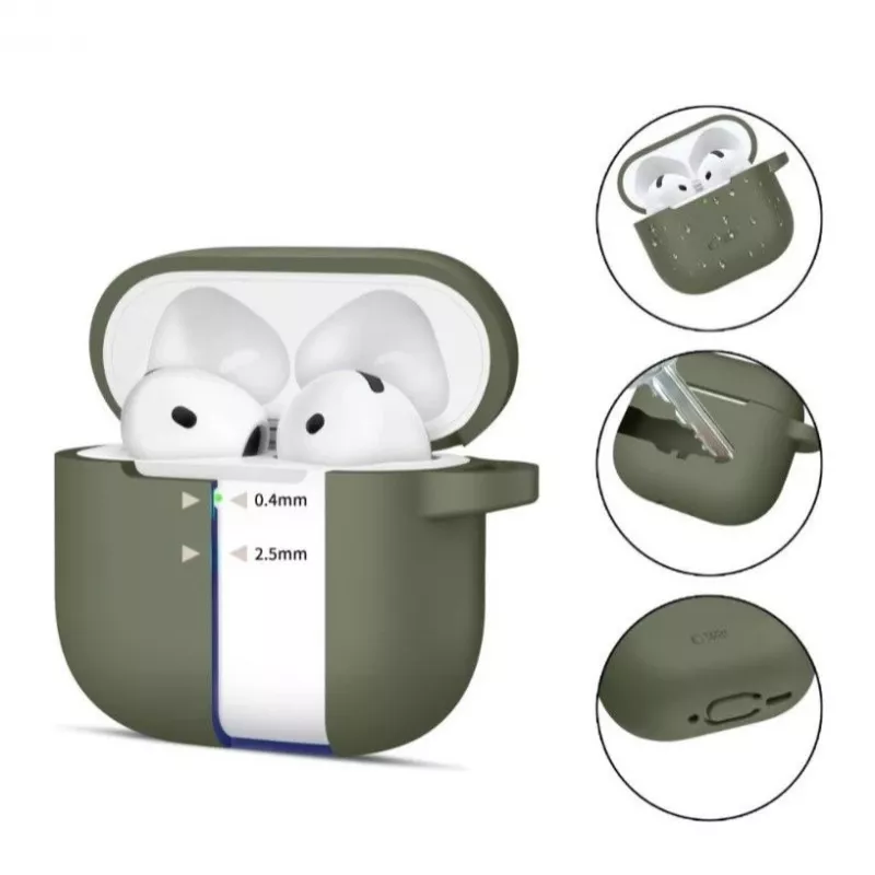 Tech-Protect Apple AirPods 4 silikoninen koukkukotelo oliivinvihreä