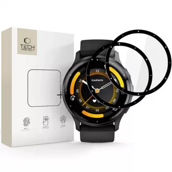 Tech-Protect Glass Flex+ hybridilasi näytönsuoja Garmin Venu 3:lle (2 kpl:n pakkaus, musta reuna)