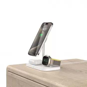 Tech-Protect A22 3-in-1 magneettinen MagSafe-langaton laturi QI15W, valkoinen