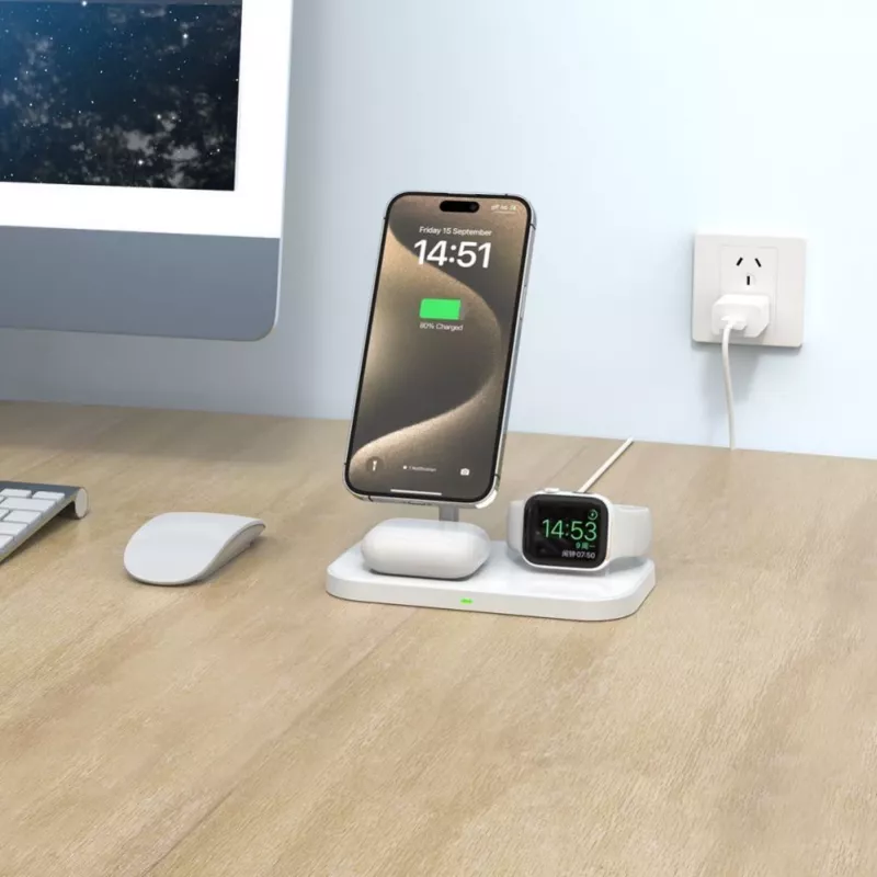 Tech-Protect A22 3-in-1 magneettinen MagSafe-langaton laturi QI15W, valkoinen