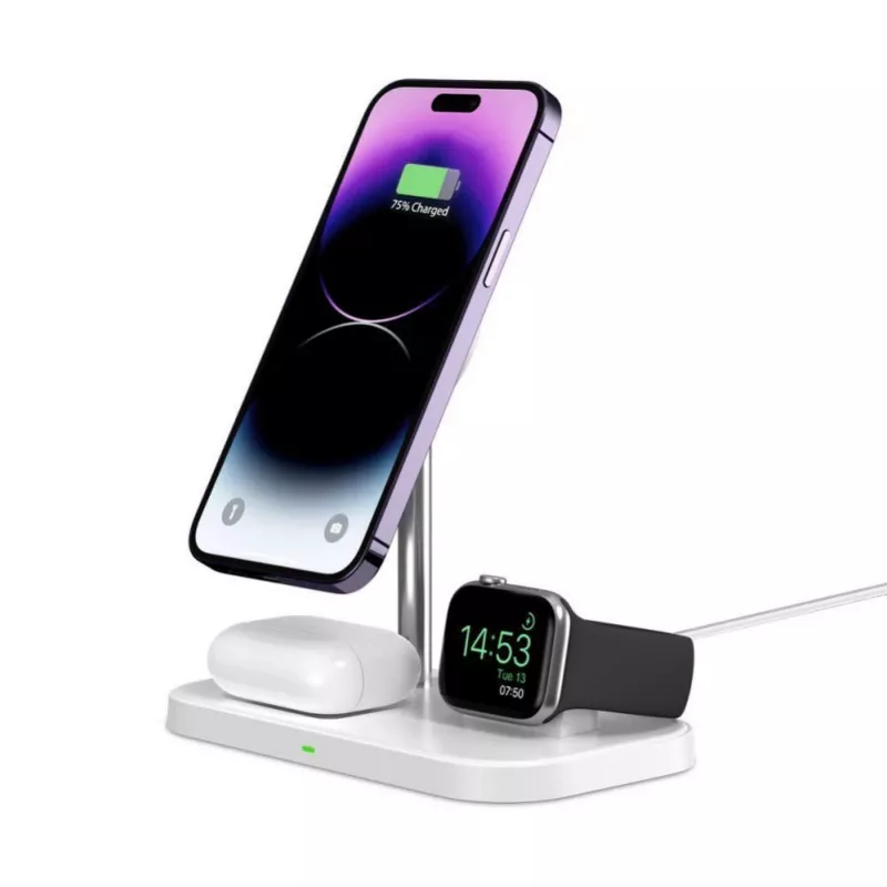 Tech-Protect A22 3-in-1 magneettinen MagSafe-langaton laturi QI15W, valkoinen