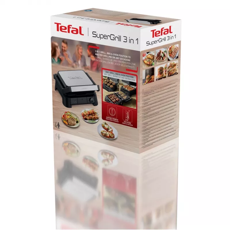Tefal SuperGrill 3-in-1 GC510DE0 kontaktigrilli, 2000 W, hopea/musta