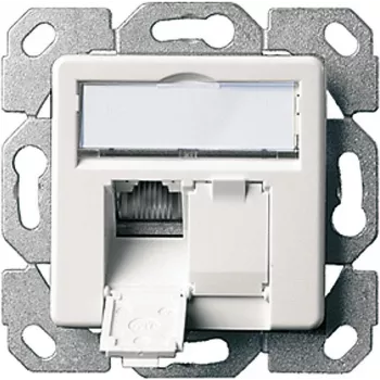 Telegärtner AMJ45 8/8 K Up/50 Cat.6A uppoasennettava datapistorasia, 2x RJ45, suojattu, helmenvalkoinen RAL 1013 J00020A0501